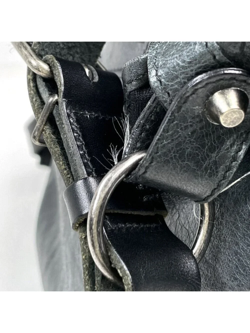 Balenciaga Shoulder Bag the Day Leather Dark Gray